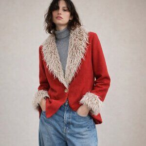 Statement Red Wool Jacket with Faux Fur Trim, by Isadora Fine Design